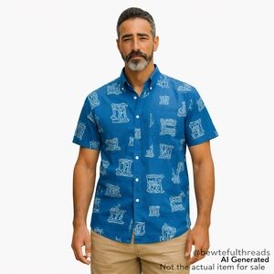 Burkman Bros x The Tourist Medium Blue Polynesian Camp Shirt